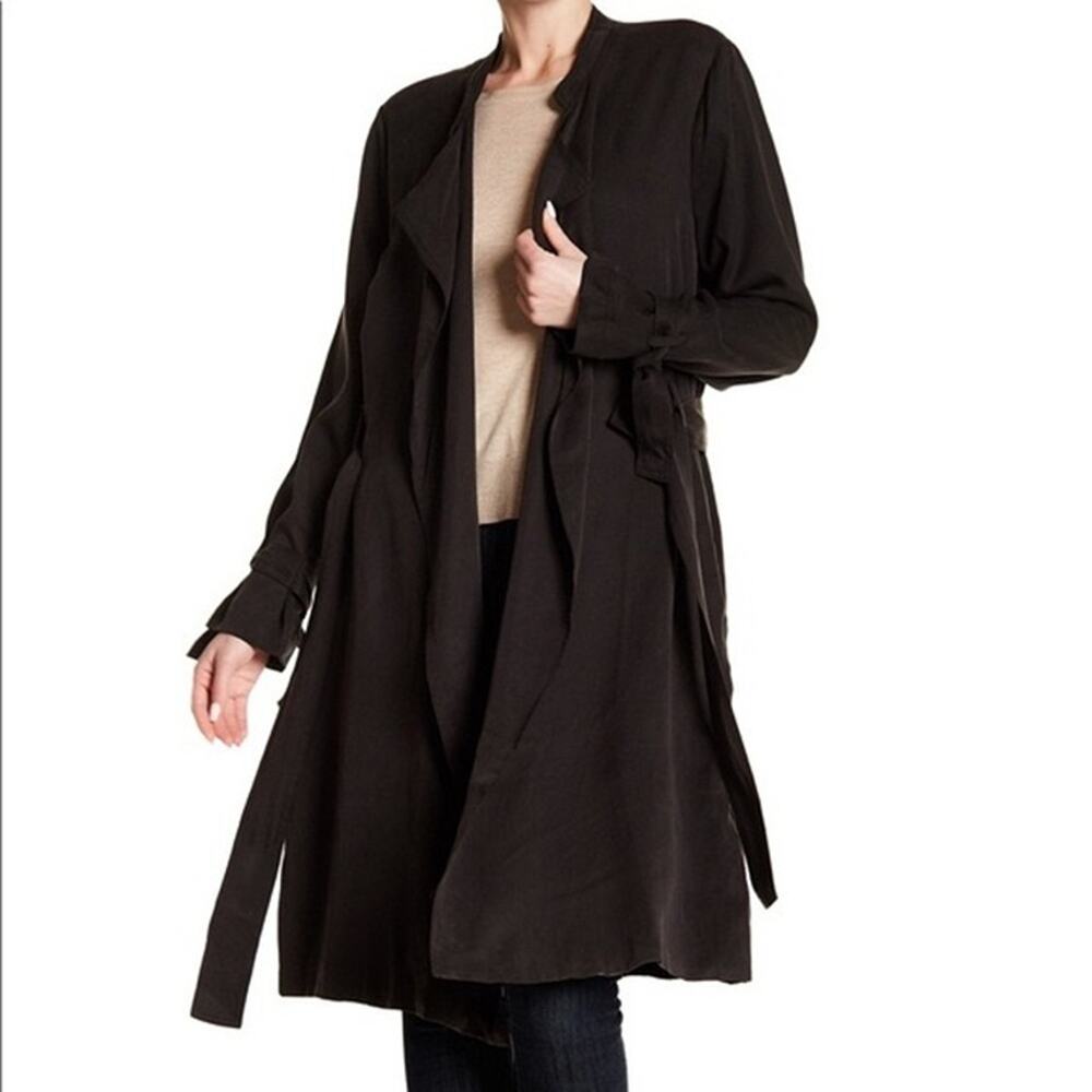 Splendid Sandwash Twill Drape Trench Coat. Black. Knee length. Tie waist - Picture 3 of 12